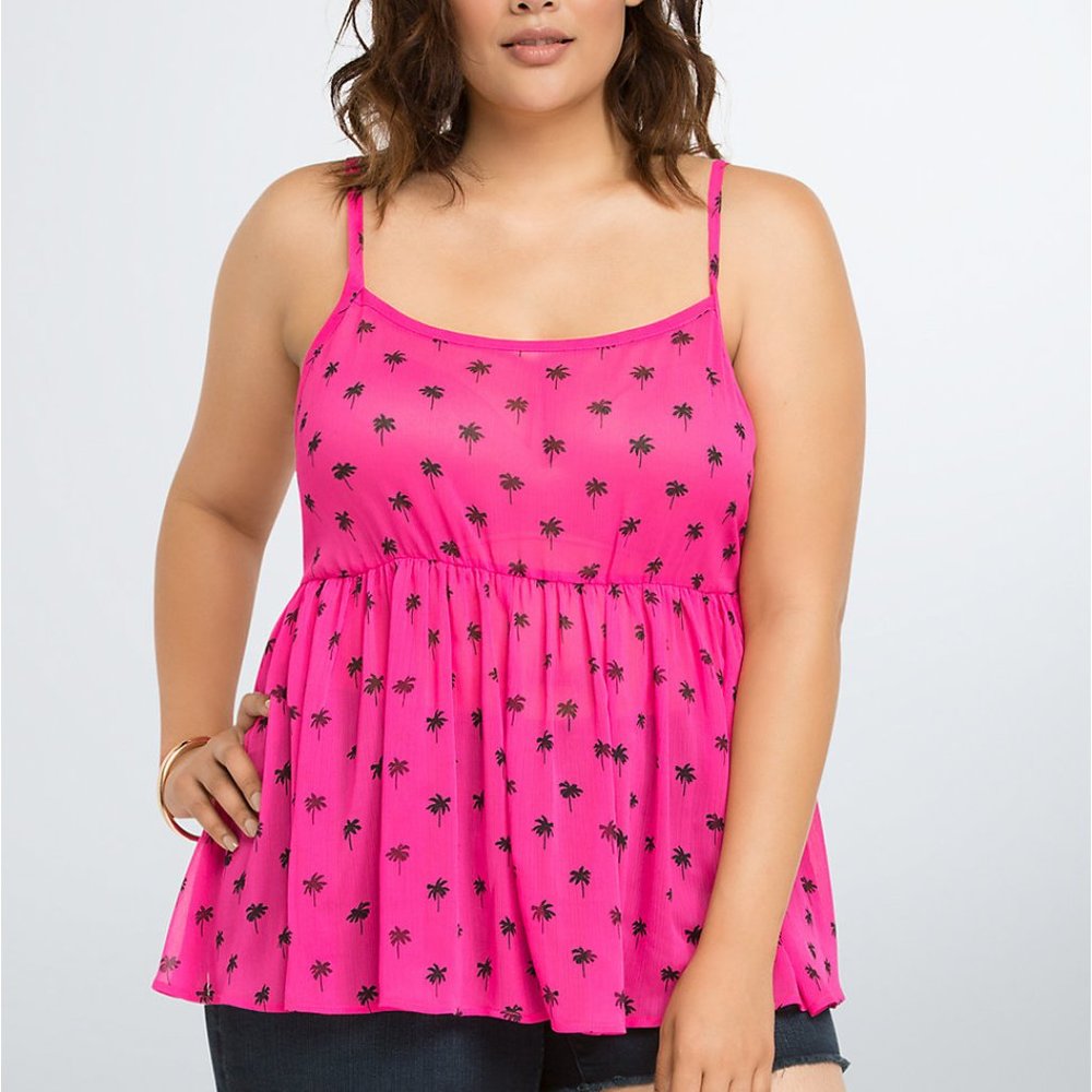 TORRID PALM TREE BABYDOLL CHIFFON TANK TOP